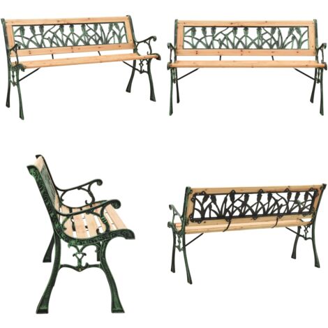 Banco de jardín hierro fundido y madera de abeto maciza 122 cm - Banco exterior - Banco de hierro fundido