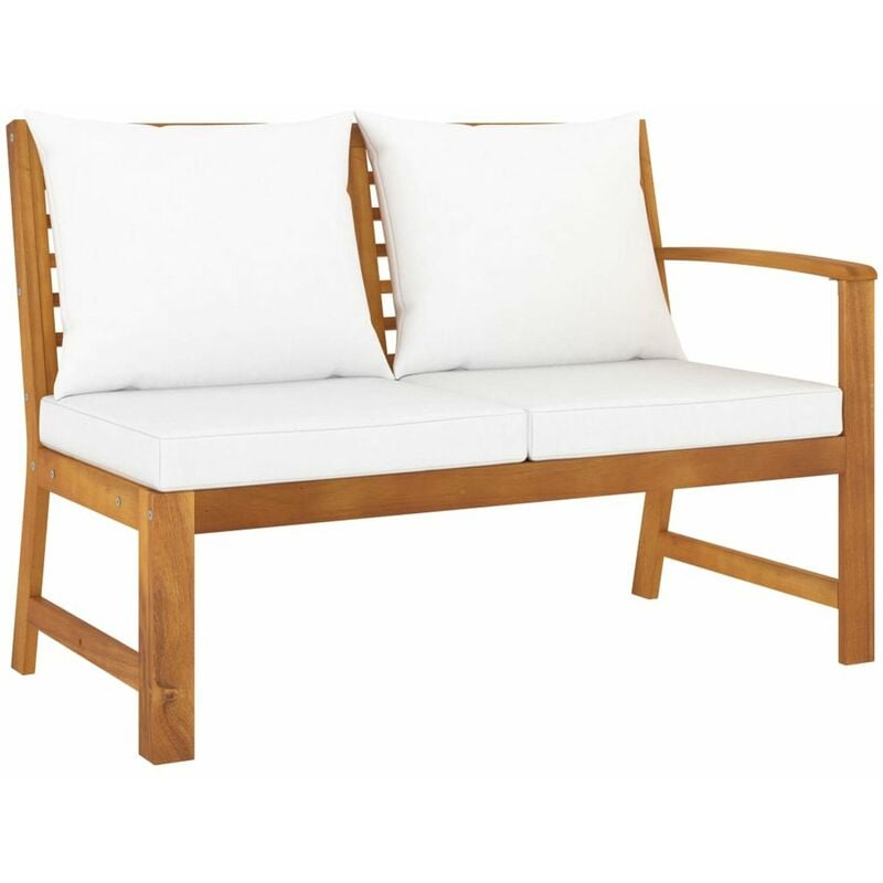 

Happyshopping - Banco de jardin madera de acacia y cojines color crema 114,5 cm