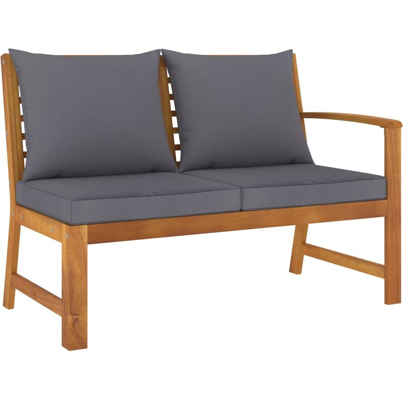 

Banco de jardín madera de acacia y cojines gris oscuro 114,5 cm