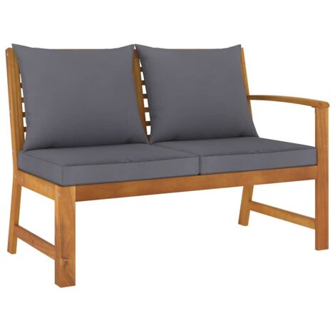Banco de jardín madera de acacia y cojines gris oscuro 114,5 cm