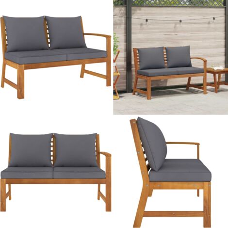 Banco de jardín madera de acacia y cojines gris oscuro 114,5 cm - Banco de madera - Banco de acacia