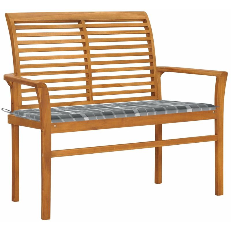 

Banco de jardin madera de teca con cojin a cuadros gris 112 cm