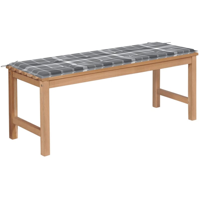 

Banco de jardin madera de teca con cojin a cuadros gris 120 cm
