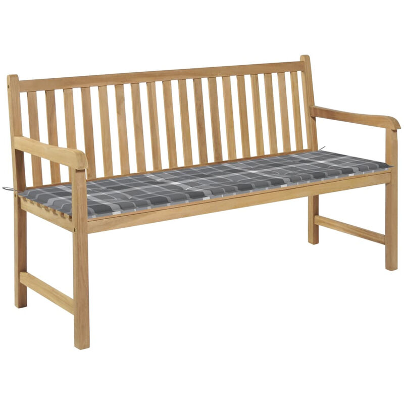 

Banco de jardin madera de teca con cojin a cuadros gris 150 cm