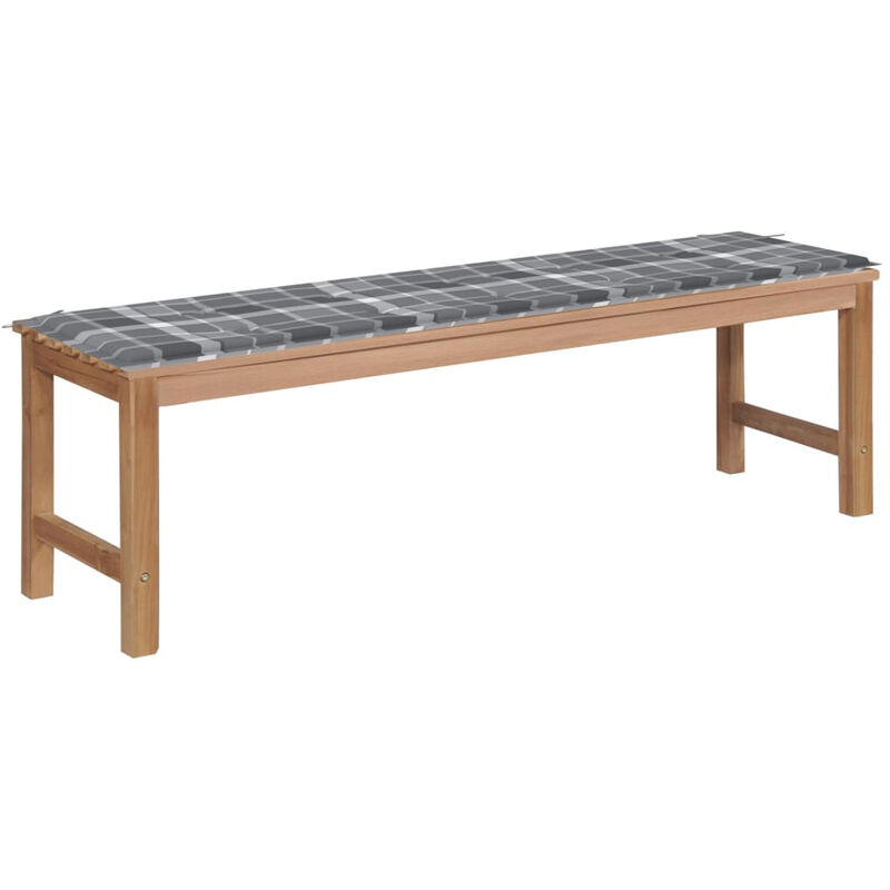 

Banco de jardin madera de teca con cojin a cuadros gris 150 cm