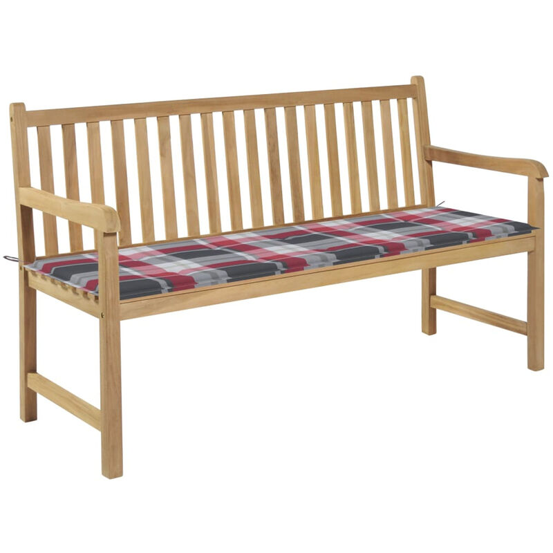 

Banco de jardin madera de teca con cojin a cuadros rojo 150 cm