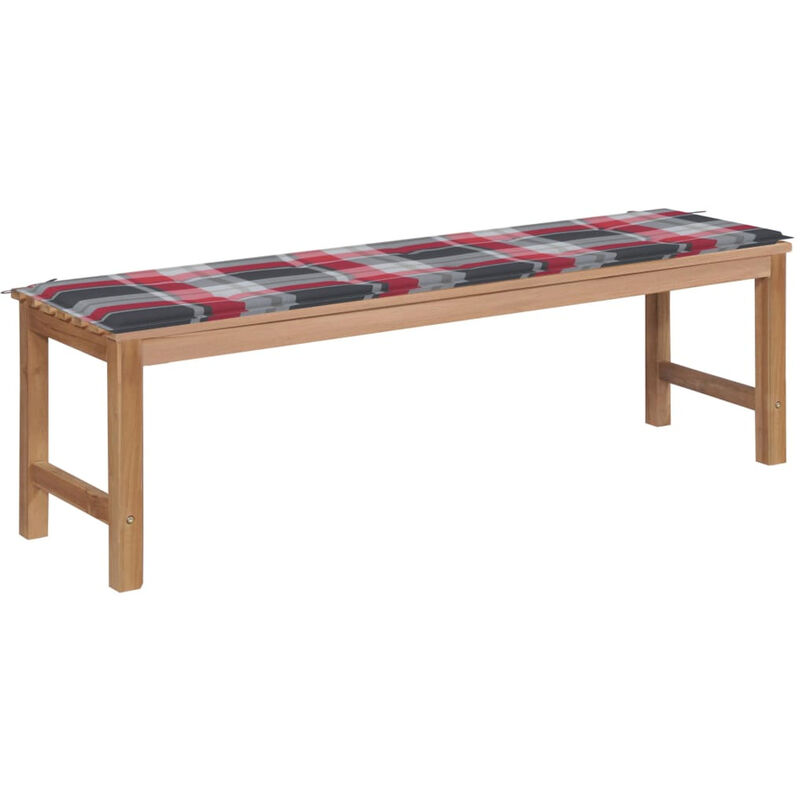 

Banco de jardin madera de teca con cojin a cuadros rojo 150 cm