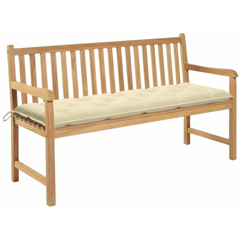 

Banco de jardin madera de teca con cojin blanco crema 150 cm