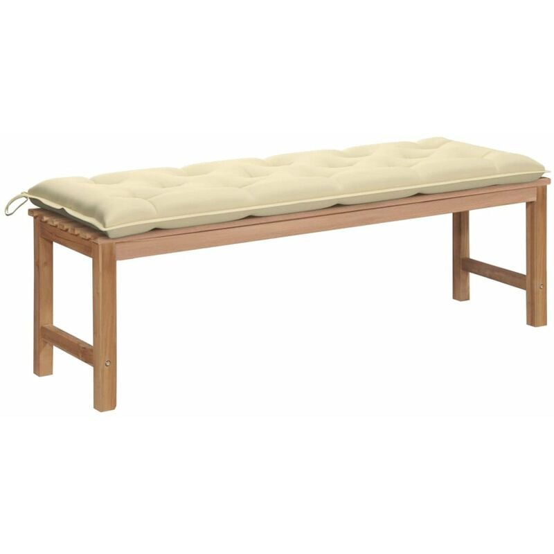 

Banco de jardin madera de teca con cojin blanco crema 150 cm