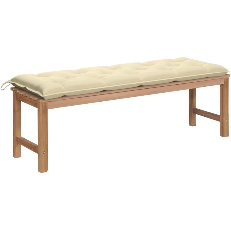 

Banco de jardín madera de teca con cojín blanco crema 150 cm