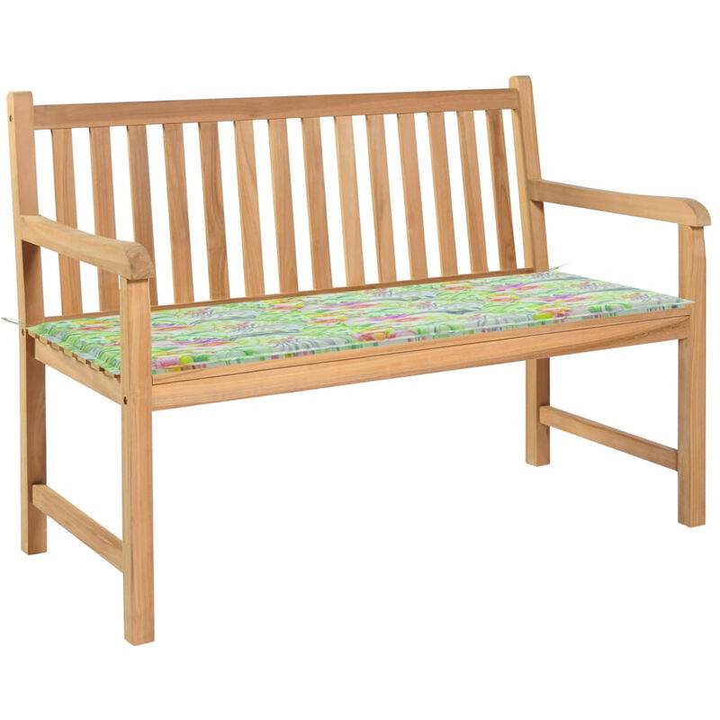 

Banco de jardin madera de teca con cojin estampado hojas 120 cm