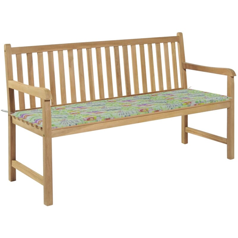 

Banco de jardin madera de teca con cojin estampado hojas 150 cm
