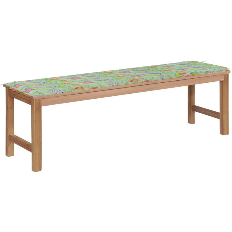 

Banco de jardin madera de teca con cojin estampado hojas 150 cm