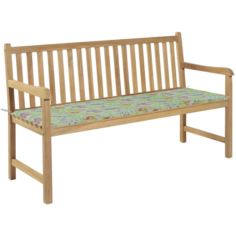 

Banco de jardin madera de teca con cojin estampado hojas 150 cm