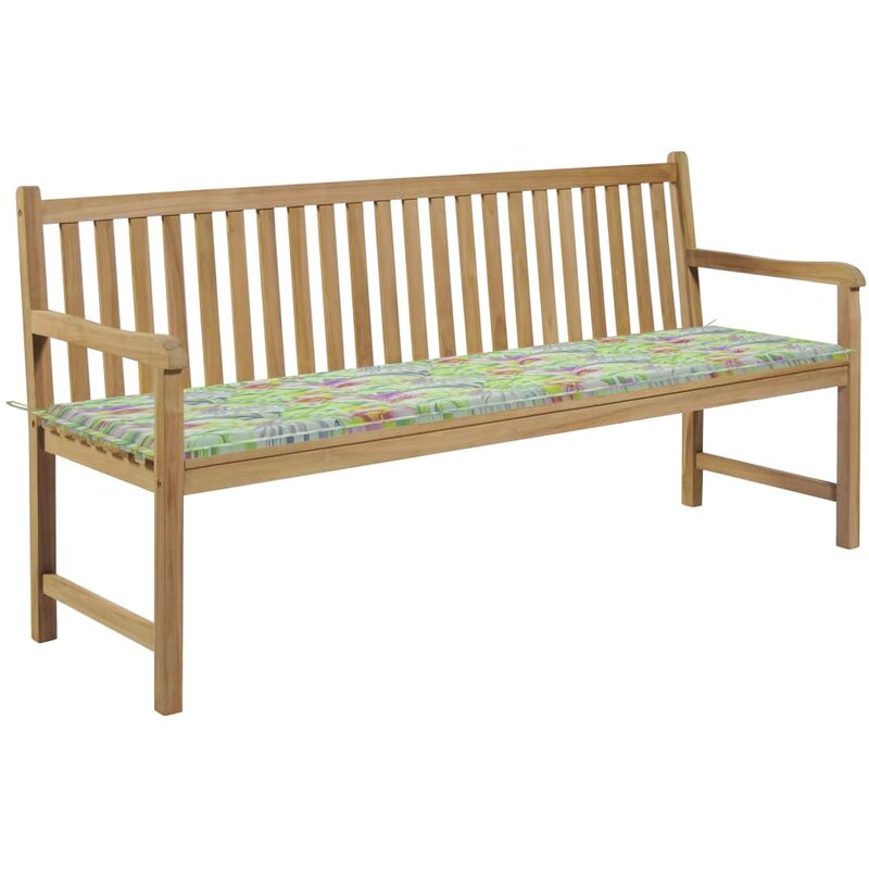 

Banco de jardín madera de teca con cojín estampado hojas 175 cm