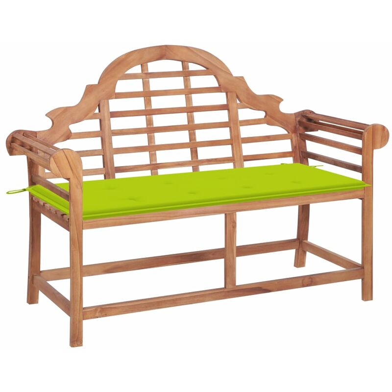 

Banco de jardín madera de teca con cojín verde brillante 120 cm