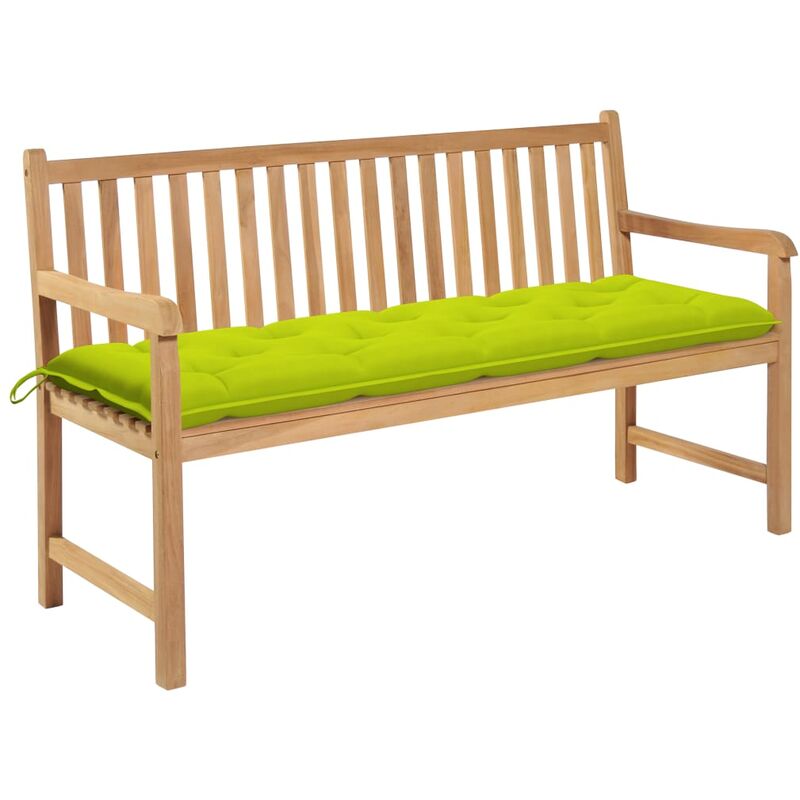 

Banco de jardín madera de teca con cojín verde brillante 150 cm