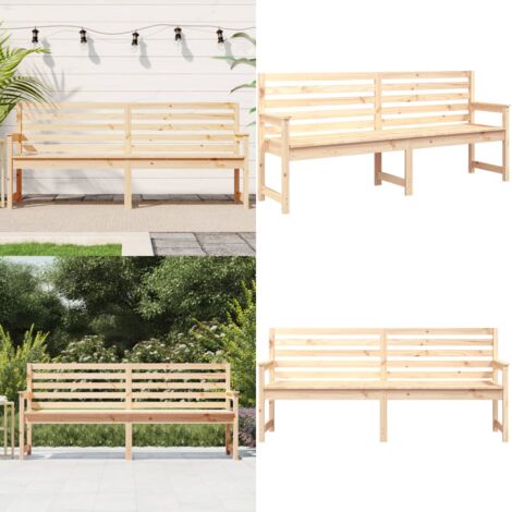 Banco de jardín madera maciza de pino 203,5x48x91,5 cm - Banco de exterior - Banco de madera