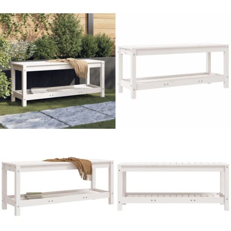 Banco de jardín madera maciza de pino blanco 108x35x45 cm - Banco de exterior - Banco de madera