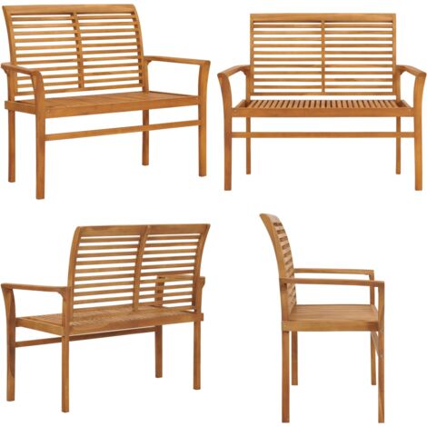 Banco de jardín madera maciza de teca 112 cm - Banco de exterior - Banco de madera
