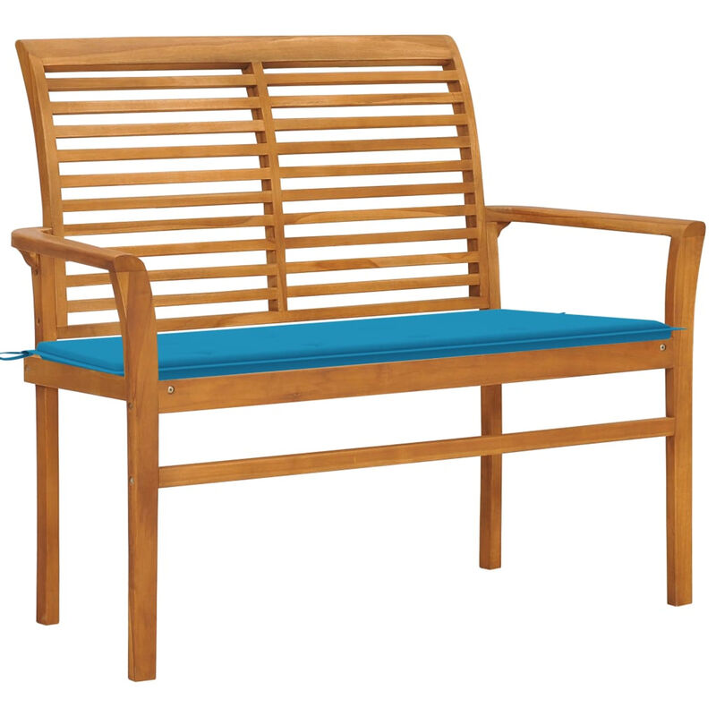 

Happyshopping - Banco de jardin madera maciza de teca con cojin azul 112 cm