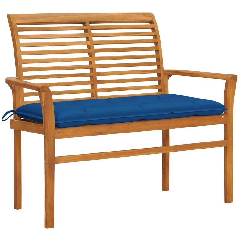 

Banco de jardín madera maciza de teca con cojín azul 112 cm