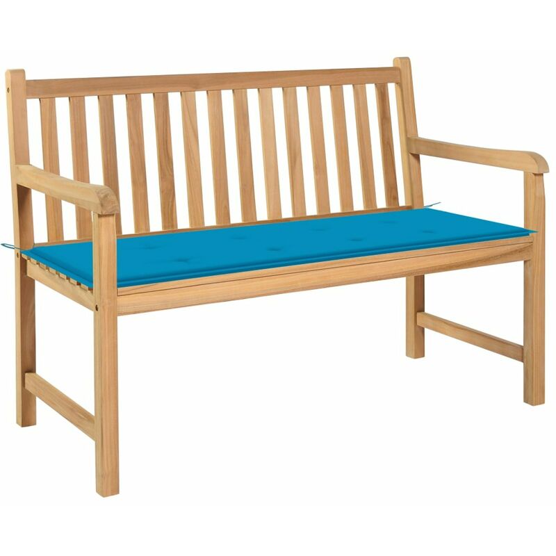 

Banco de jardin madera maciza de teca con cojin azul 120 cm