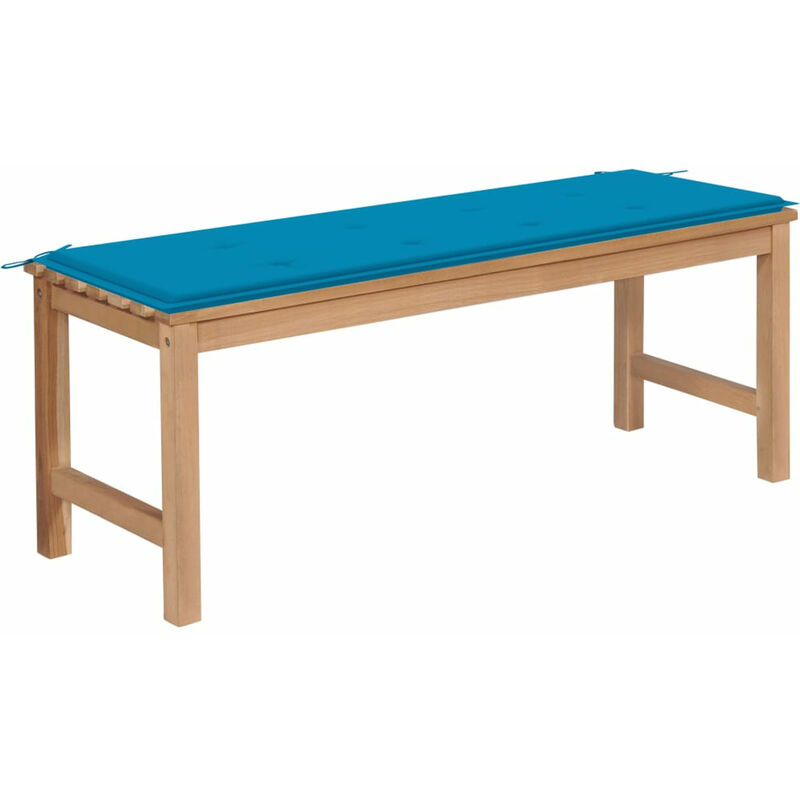 

Banco de jardin madera maciza de teca con cojin azul 120 cm