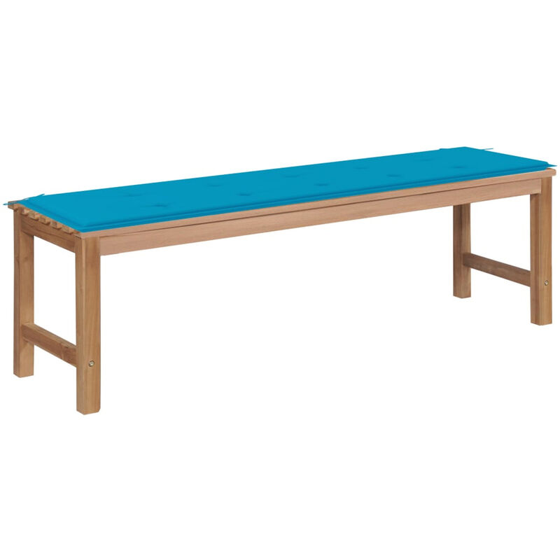

Banco de jardin madera maciza de teca con cojin azul 150 cm