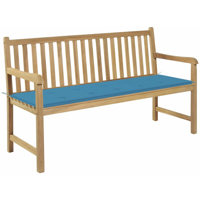 

Banco de jardin madera maciza de teca con cojin azul 150 cm