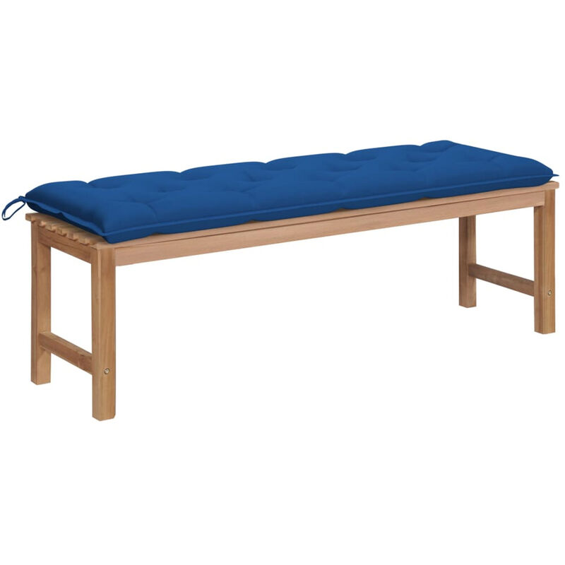 

Banco de jardin madera maciza de teca con cojin azul 150 cm