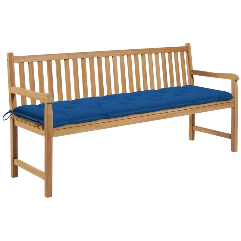 

Banco de jardín madera maciza de teca con cojín azul 175 cm