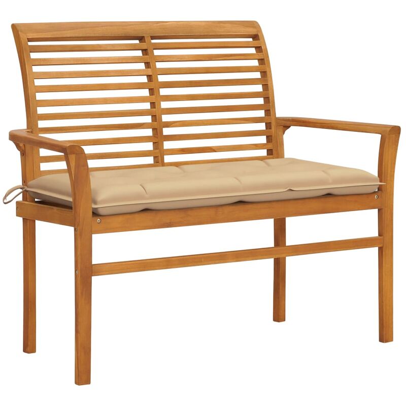 

Banco de jardín madera maciza de teca con cojín beige 112 cm