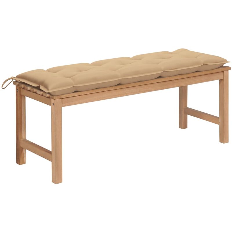 

Banco de jardín madera maciza de teca con cojín beige 120 cm