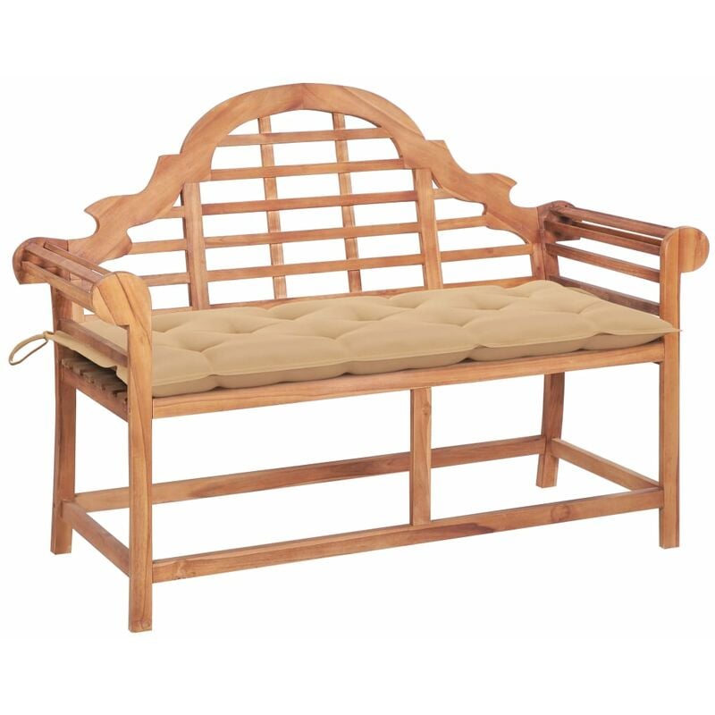 

Banco de jardín madera maciza de teca con cojín beige 120 cm