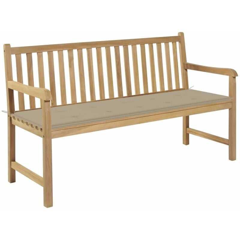 

Banco de jardin madera maciza de teca con cojin beige 150 cm