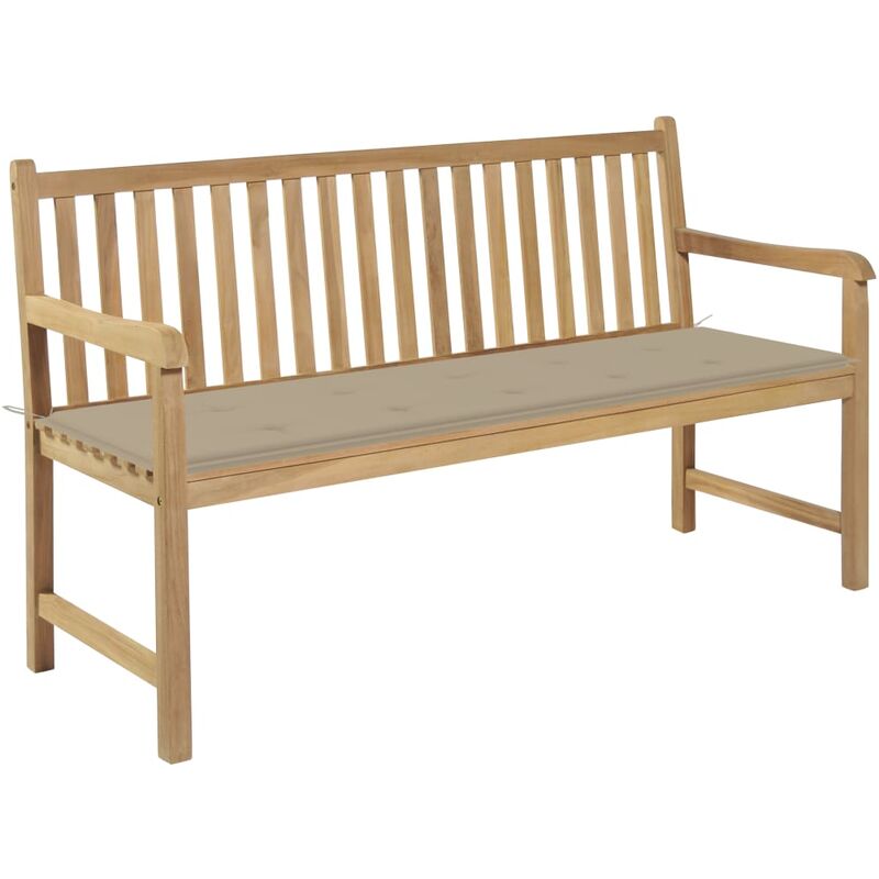

Banco de jardín madera maciza de teca con cojín beige 150 cm