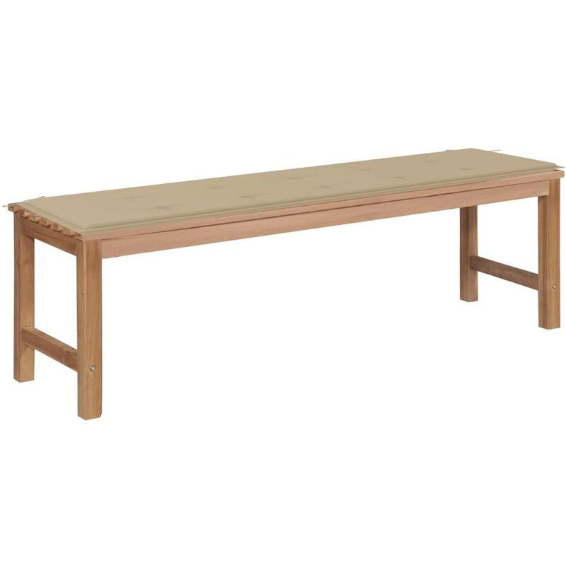 

Banco de jardín madera maciza de teca con cojín beige 150 cm