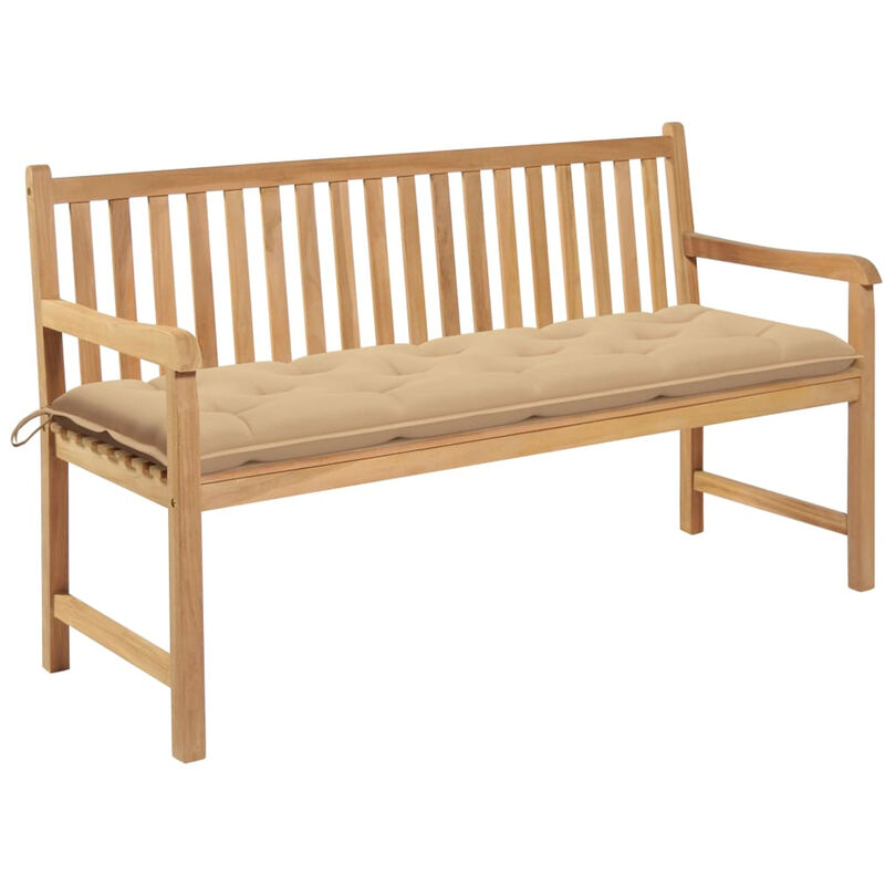 

Banco de jardin madera maciza de teca con cojin beige 150 cm