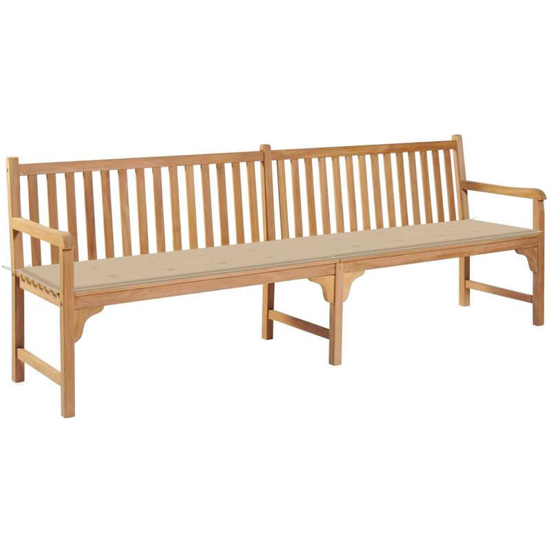 

Banco de jardín madera maciza de teca con cojín beige 240 cm