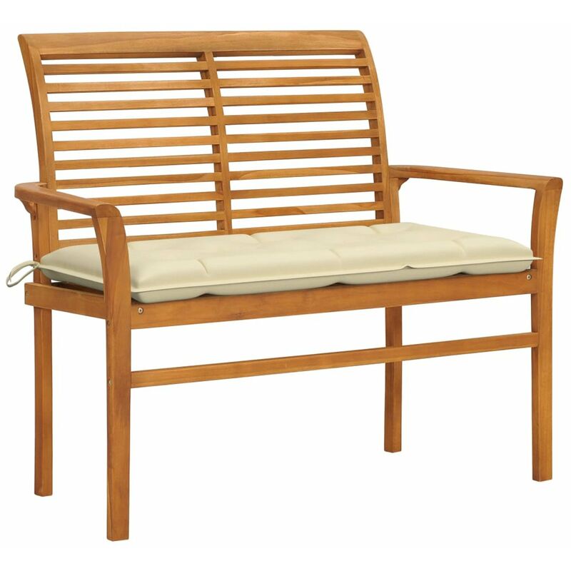 

Banco de jardin madera maciza de teca con cojin blanco 112 cm