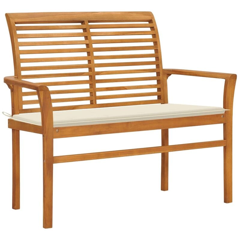 

Banco de jardín madera maciza de teca con cojín crema 112 cm