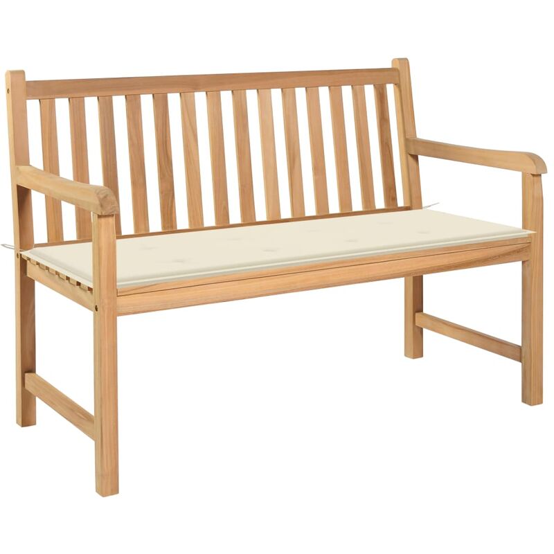

Banco de jardín madera maciza de teca con cojín crema 120 cm