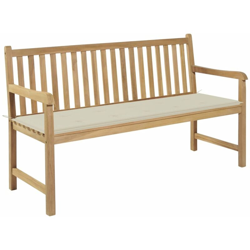 

Happyshopping - Banco de jardin madera maciza de teca con cojin crema 150 cm