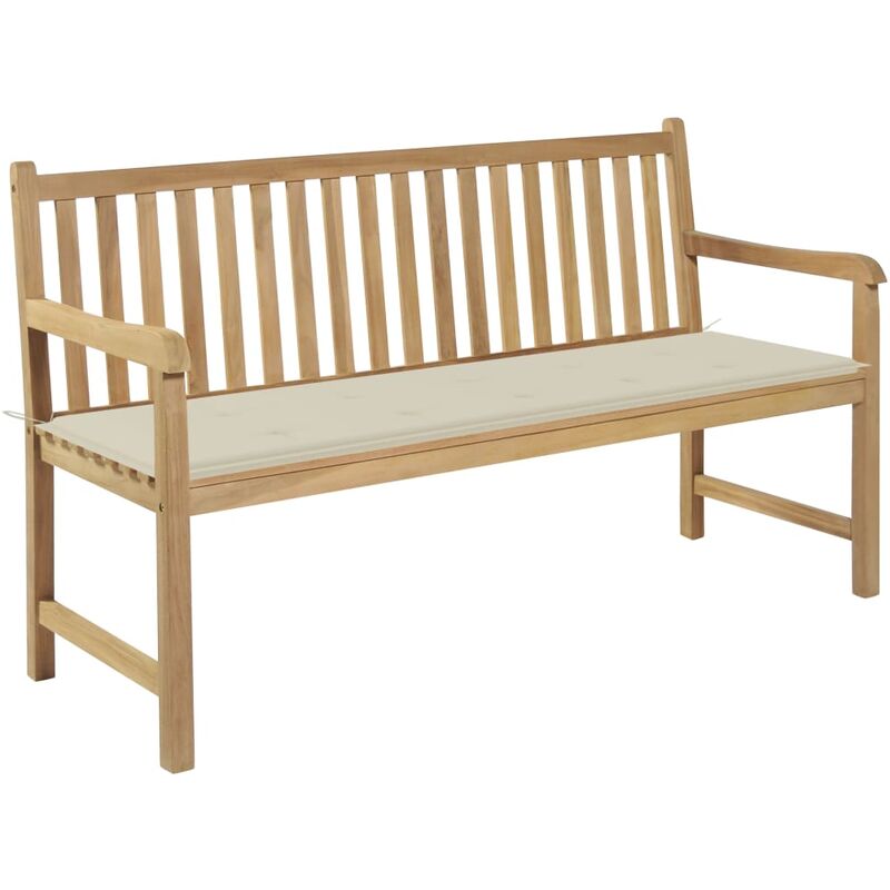 

Banco de jardín madera maciza de teca con cojín crema 150 cm