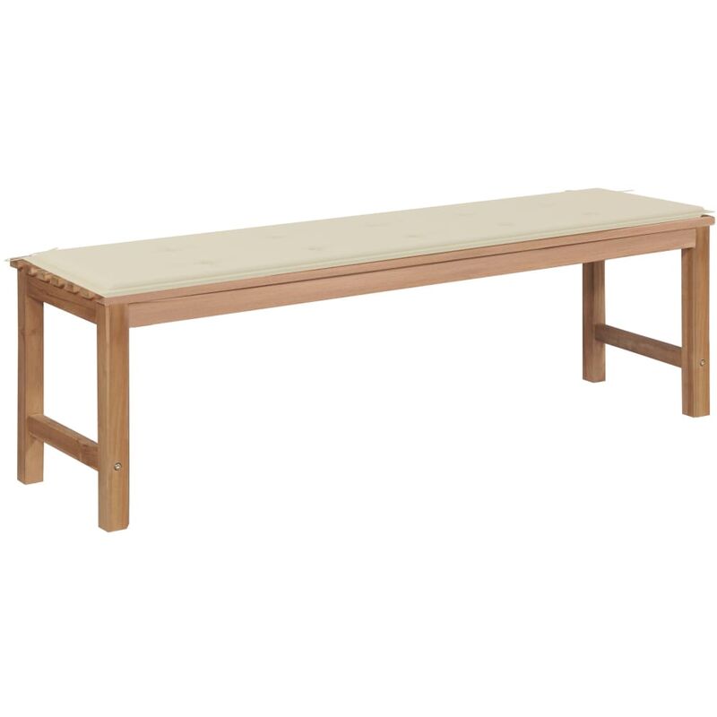 

Banco de jardín madera maciza de teca con cojín crema 150 cm