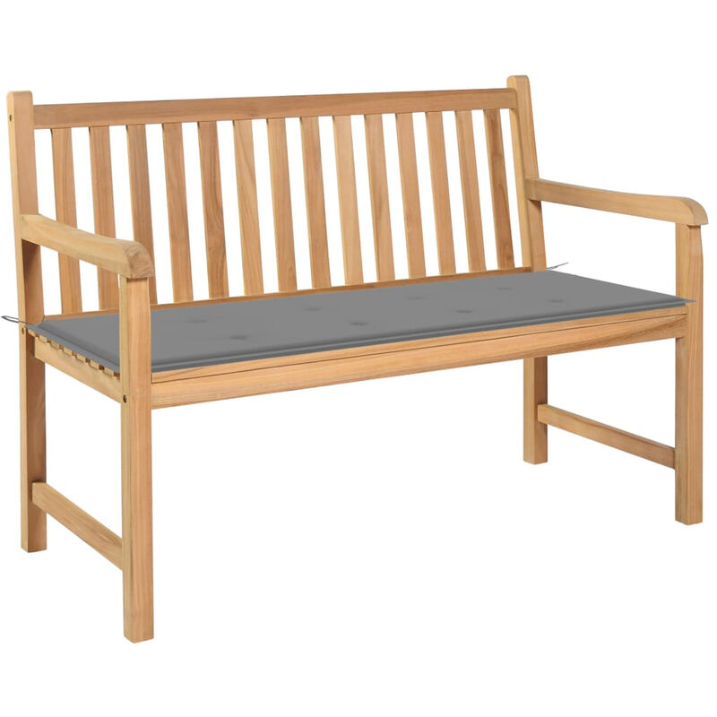 

Banco de jardin madera maciza de teca con cojin gris 120 cm