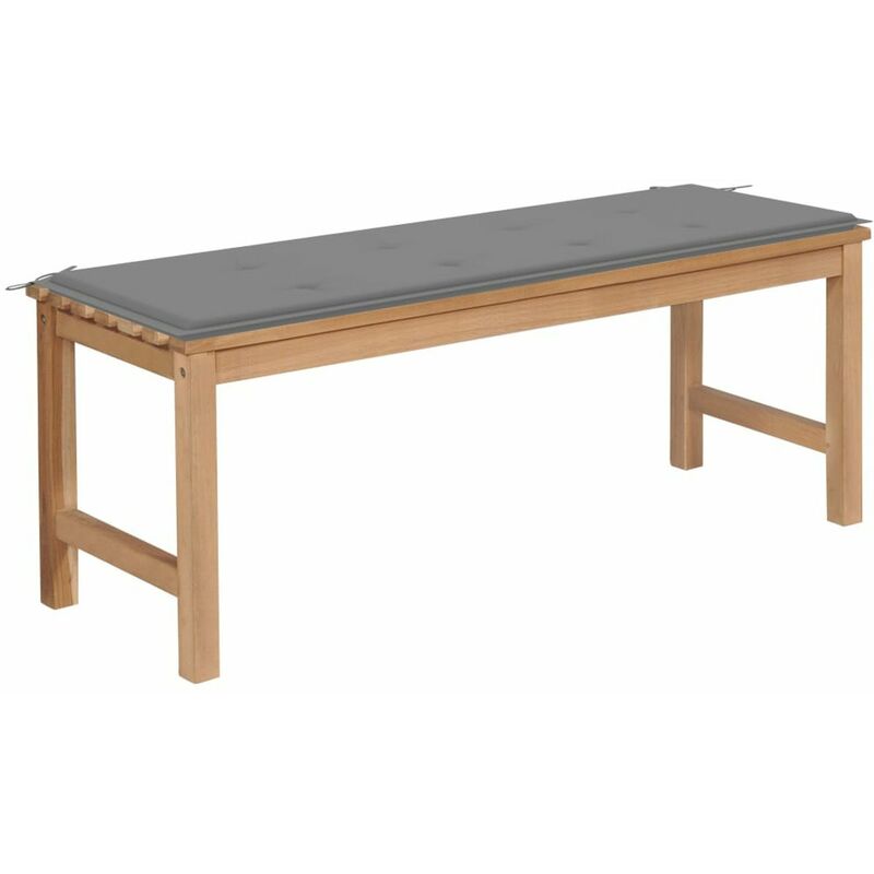 

Banco de jardin madera maciza de teca con cojin gris 120 cm