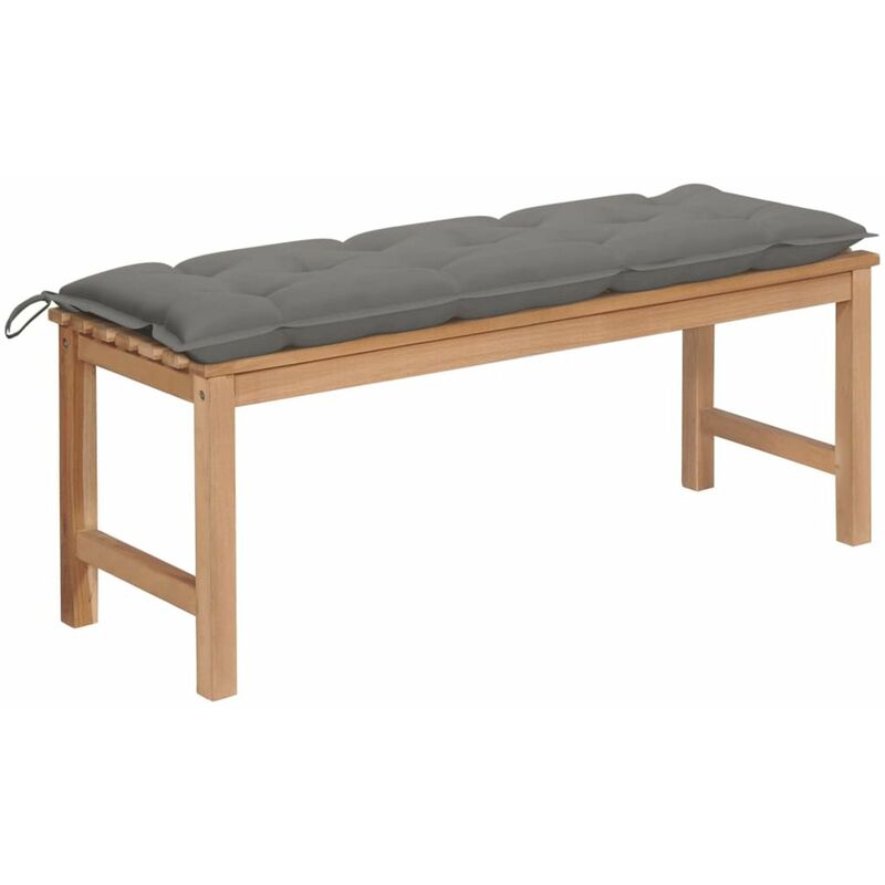 

Banco de jardin madera maciza de teca con cojin gris 120 cm
