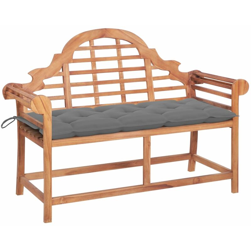 

Banco de jardín madera maciza de teca con cojín gris 120 cm
